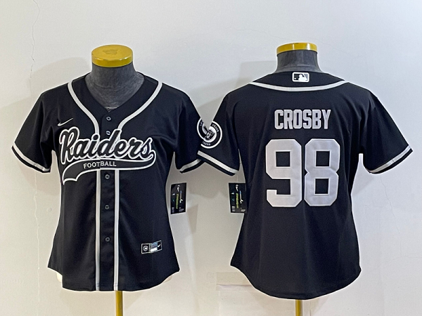 Women's Las Vegas Raiders #98 Maxx Crosby Black Stitched Baseball Cool Base Jersey