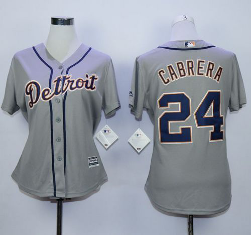 Detroit Tigers #24 Miguel Cabrera Grey Road Women's Stitched MLB Jersey