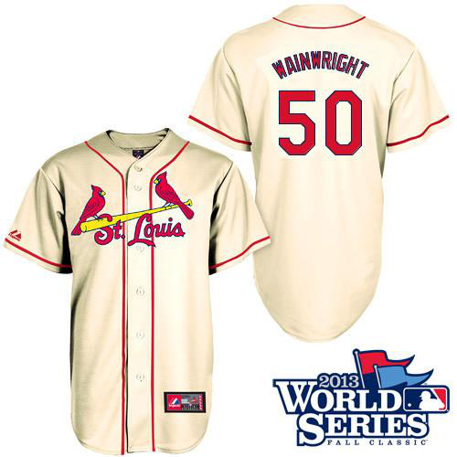 St. Louis Cardinals #50 Adam Wainwright Cream Cool Base 2013 World Series Patch Stitched MLB Jersey