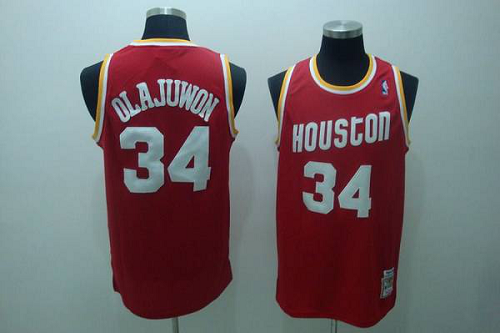 Mitchell and Ness Men's Houston Rockets #34 Hakeem Olajuwon Stitched Red Throwback NBA Jersey