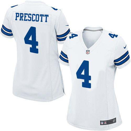 Nike Dallas Cowboys #4 Dak Prescott White Women's Stitched NFL Elite Jersey