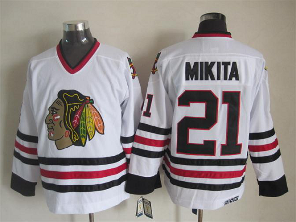 Men's Chicago Blackhawks #21 Stan Mikita White Throwback NHL Jersey