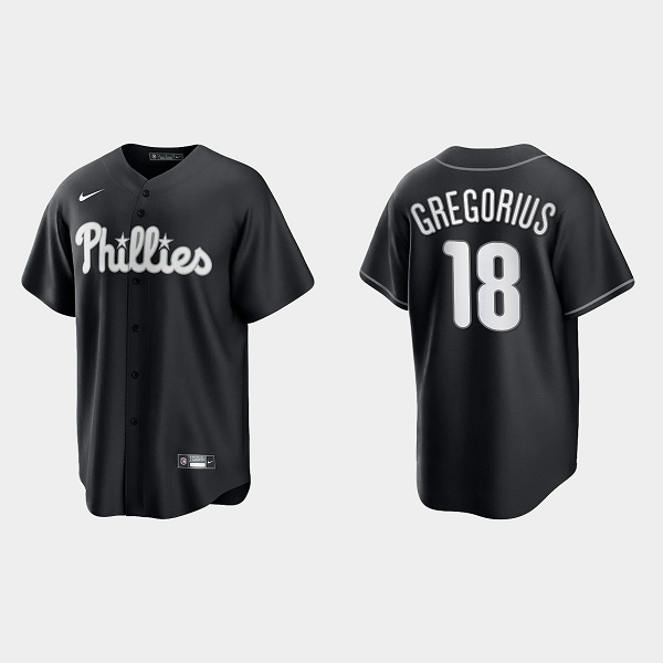 Men's Philadelphia Phillies #18 Didi Gregorius Black White All Black Fashion MLB Jersey