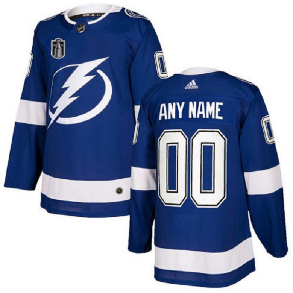 Men's Tampa Bay Lightning Custom 2022 Blue Stanley Cup Final Patch Stitched Jersey