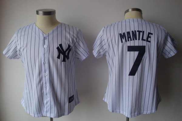 New York Yankees #7 Mickey Mantle White Strip Women's Fashion Stitched MLB Jersey